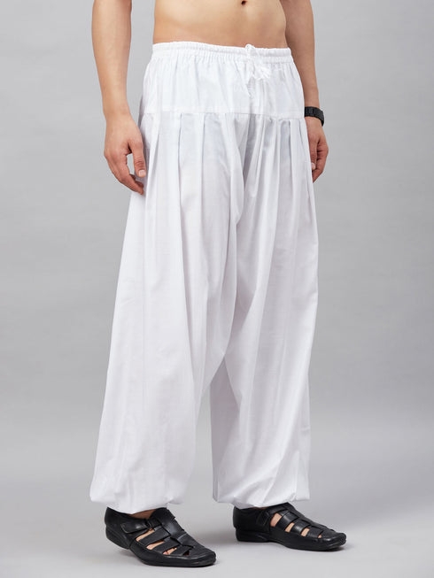 Men's White Cotton Silk Blend Pyjama
